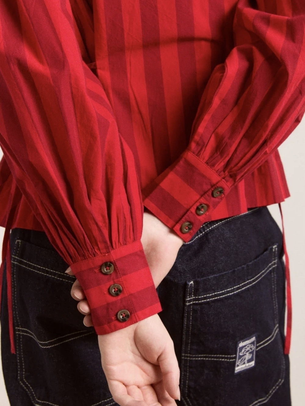 Damson Madder Charlize Stripe Blouse in Red Burgundy Stripe - Picture 5 of 5